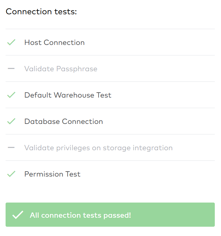 Fivetrain connection tests passed.